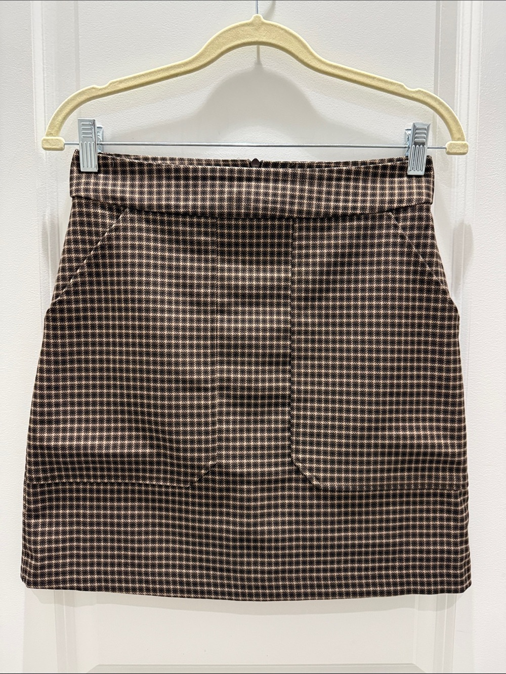 Banana Republic Brown and Cream Mini Skirt with Plaid Check Pattern